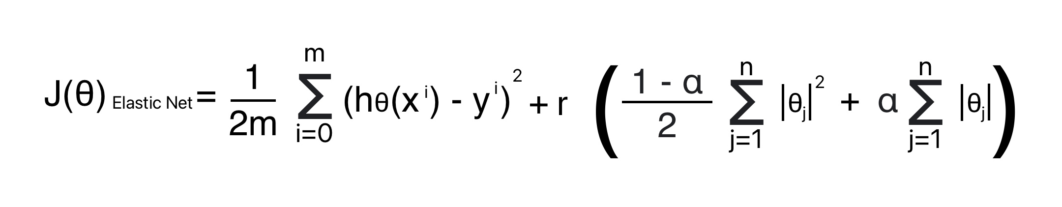 this image shows Cost function for elastic net regularization in machine learning