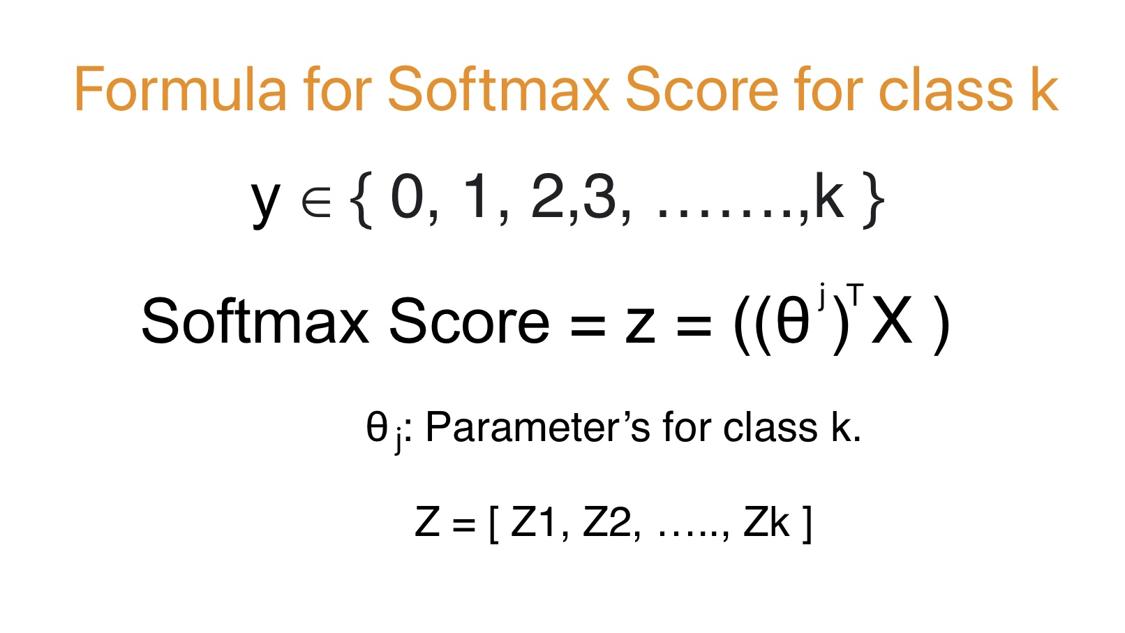This image shows the formula for Softmax score for softmax regression in machine learning.